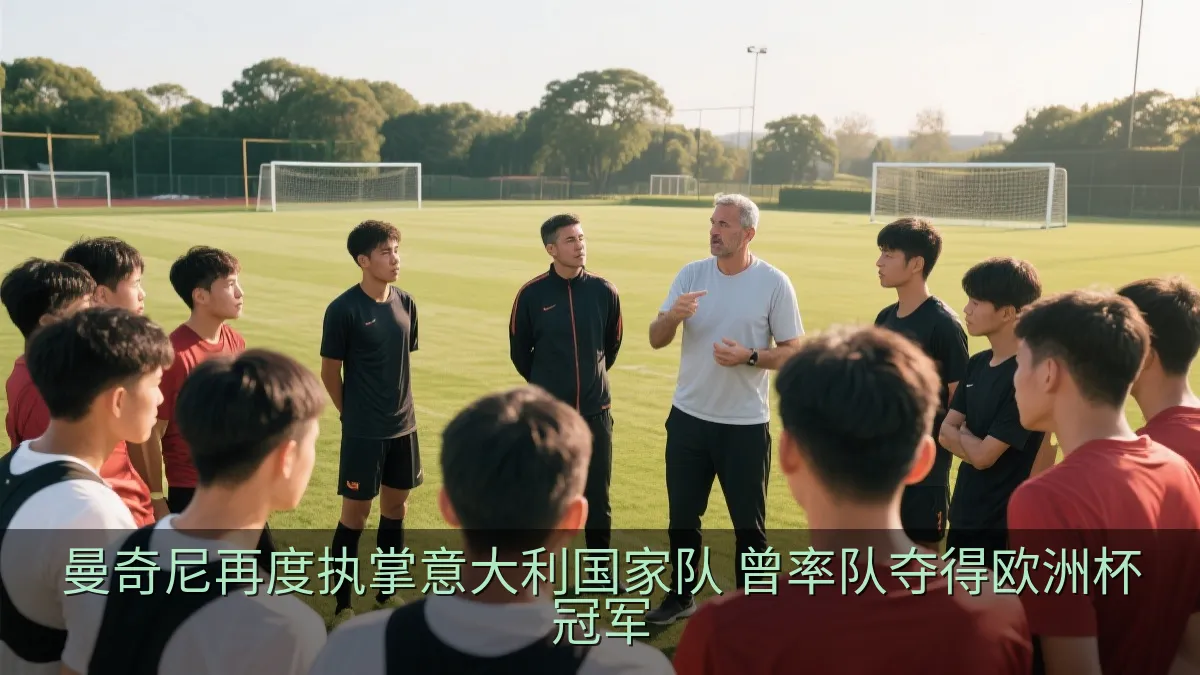 足球教练在训练场向球员部署战术