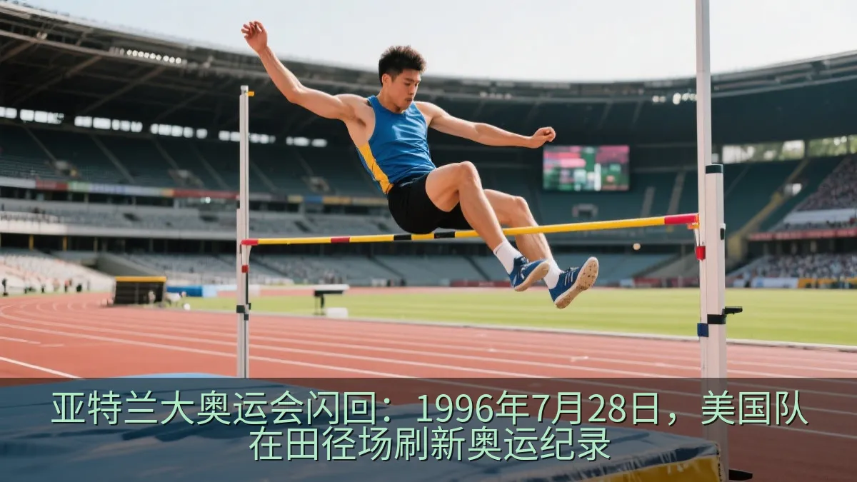 男子跳高运动员在田径场起跳