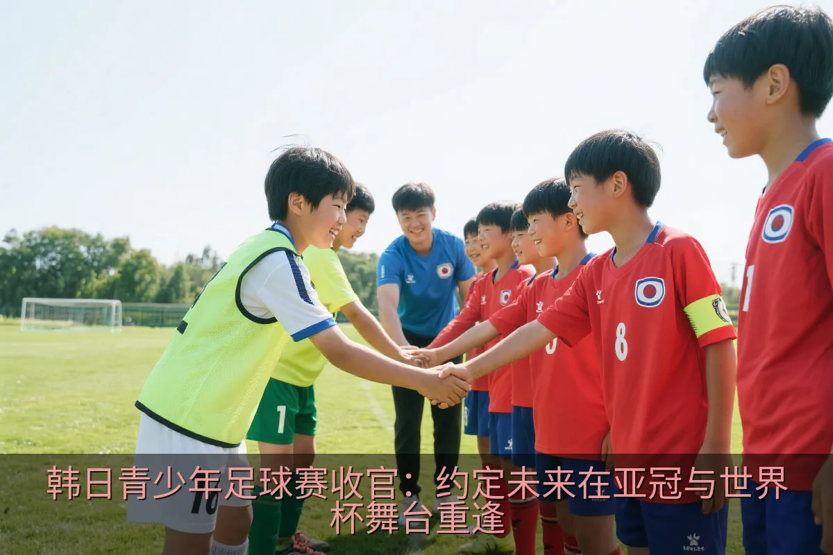 韩日青少年球员在足球赛后合影留念