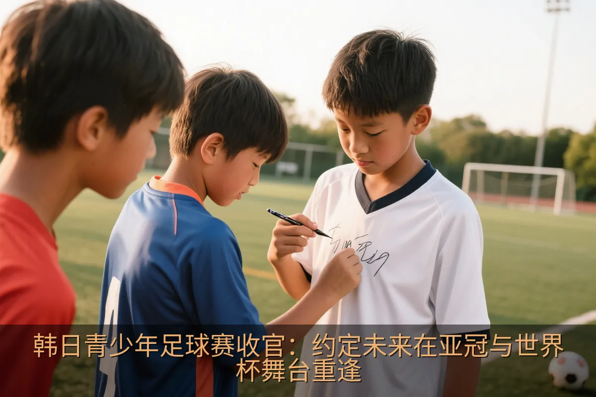 青少年足球运动员在球衣上签名交流
